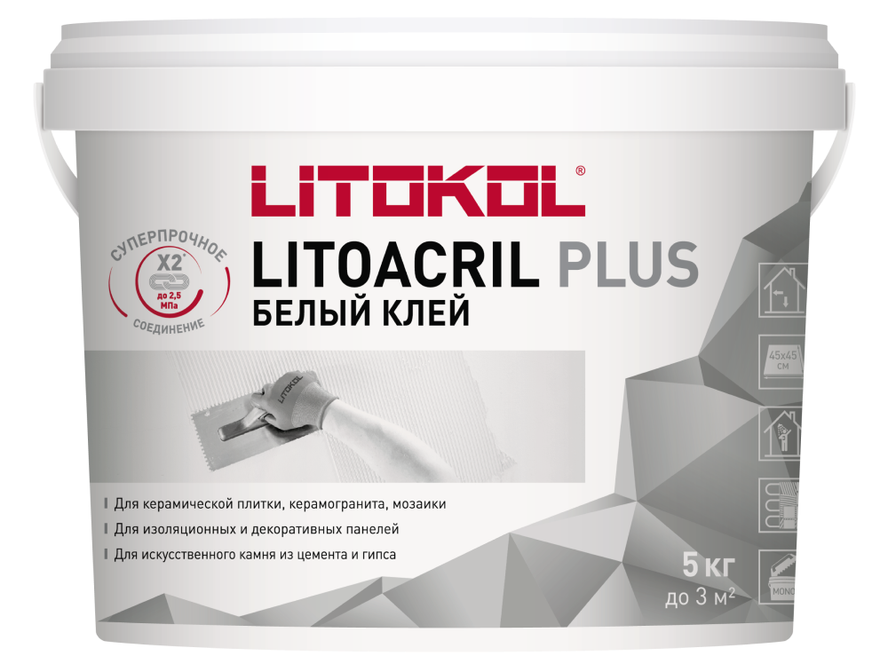Клей дисперсионный белый для керамической плитки и мозаики LITOACRIL PLUS (класс D2TE)
