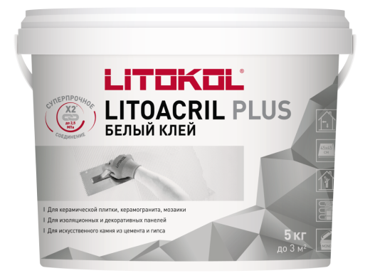 Клей дисперсионный белый для керамической плитки и мозаики LITOACRIL PLUS (класс D2TE)