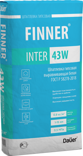 Шпатлевка гипсовая выравнивающая белая 100 FINNER® INTER 43 W